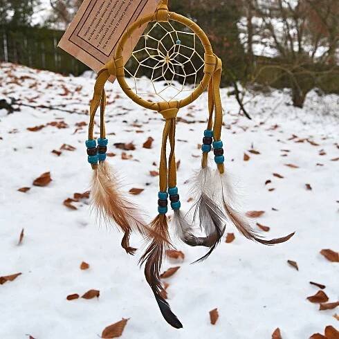 Malý lapač snů světle hnědý/žlutý - Navajo