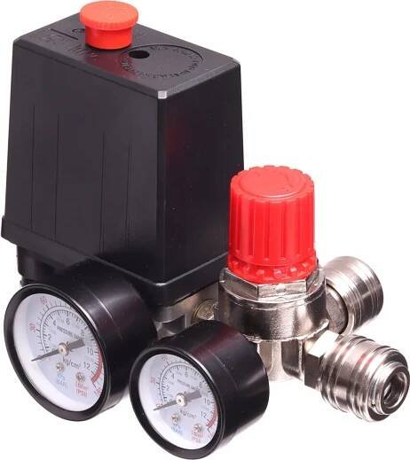 Tlakový spínač kompresoru s regulátorem tlaku a 2 manometry 1/4" Technic PL-230-2