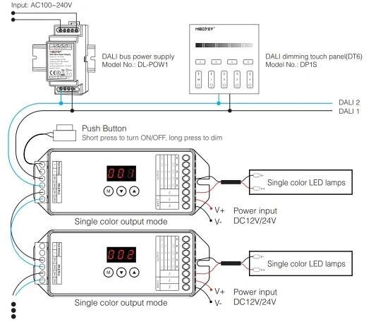 MIBOXER DL X DALI 5v1 LED ovladač - schéma