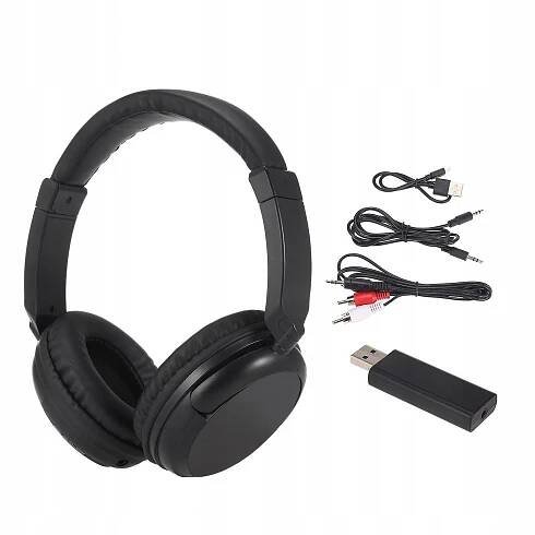 Bezdrátová sluchátka přes uši, sluchátka přes uši s vysílačem a sluchátky s kabelem RCA, podporuje FM rádio, vhodná pro TV, PC, mobilní telefon, MP3 přehrávač