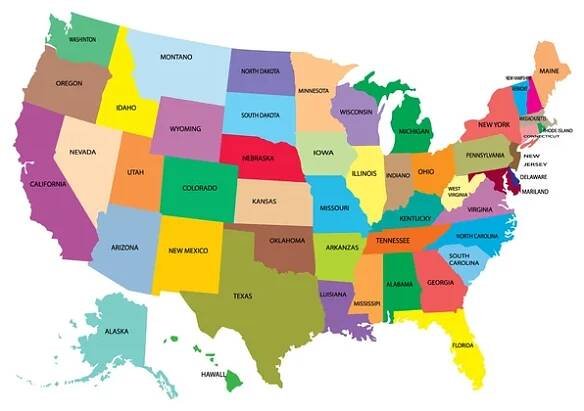 Mapa Ameriky se státy — Ilustrace