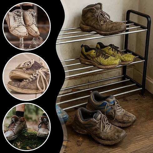 BOTNÍK POLICE REGÁL STOJAN NA OBUV PEVNÁ KOVOVÁ 3 ÚROVNĚ ČERNÁ Značka Home Styling Collection