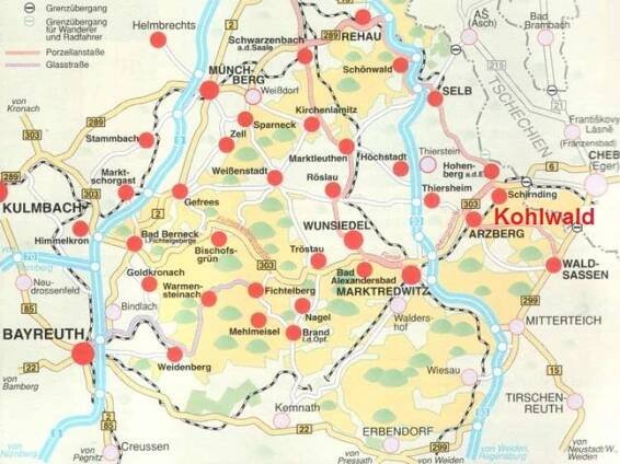 Fichtelgebirge mit im Osten liegenden Kohlwald