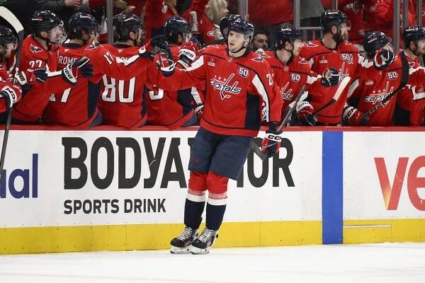 Aliaksei Protas got on the board for the Capitals in Game 1.