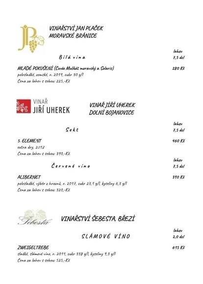 MENU – Vinný bar U Vinařů