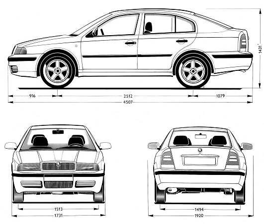 Škoda Octavia 1 rozměry vozu I generace