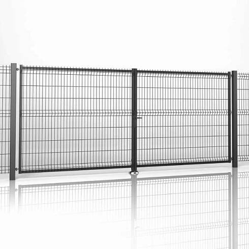 Dvoukřídlá vjezdová brána BRAVO 3D poplastovaná 3000/1530 mm antracit šedá výplň svařovaný 3D panel PVC RAL 7016 drát 5 mm
