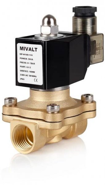 MP W160-15N 230VAC 2/2 elektromag. ventil,tělo mosaz,DN15, G1/2",0-7Bar,membr. NBR,NC