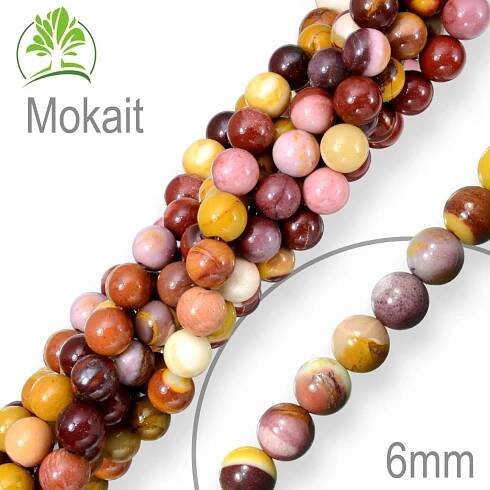 Korálky z minerálů Mokait přírodní polodrahokam. Velikost pr.6mm. Balení 12Ks.