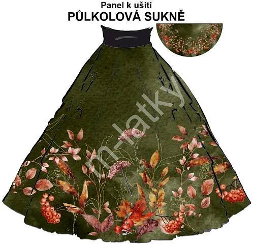 OB Půlkolová sukně podzimní nostalgie - náš tisk na objednávku – výběr z variant panel se střihem