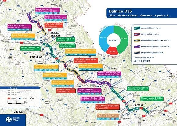 Aktuální mapa dálnice D35 - Ředitelství silnic a dálnic s. p. pro Pardubický kraj