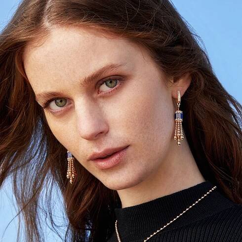 ROBERTO-COIN-ART-DECO-TASSEL-EARRINGS-18KT-ROSE-GOLD-DIAMONDS-LAPIS-SHORT-ADV888EA2001_04_WEARjpg - Roberto Coin