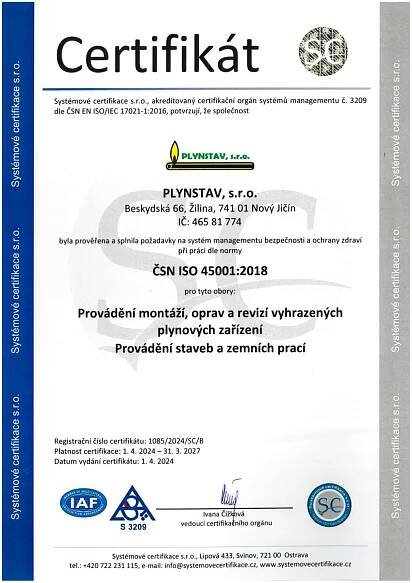 Certifikáty | PLYNSTAV
