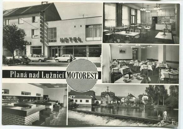 PLANÁ nad Lužnicí, o. Tábor - hotel, motorest-interiér, obec, řeka... - Pohlednice místopis