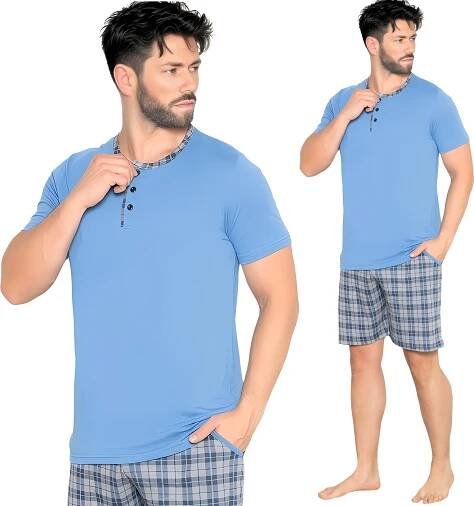 Duman pánské pyžamo 100% bavlna krátký rukáv + šortky 3001, modrá, 5XL