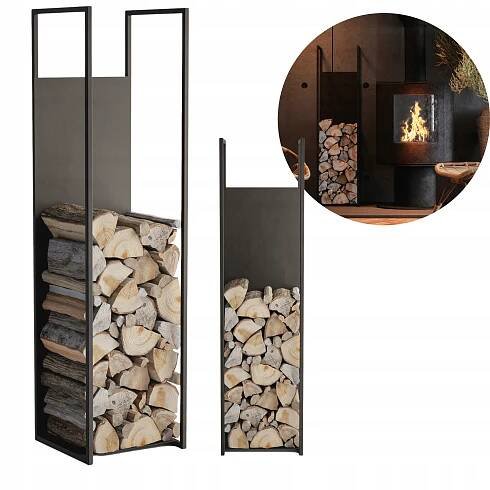 Stojan Koš na krbové dřevo Opálový kovový 115 cm Loft Černý Velký