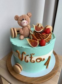Dětský modrý dort s medvídkem
