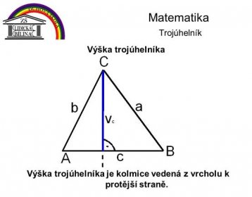 Výška trojúhelníka. Výška trojúhelníka je kolmice vedená z vrcholu k protější straně.