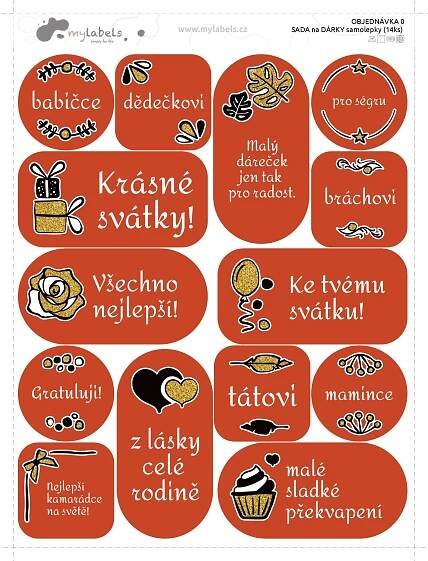 Jmenovky NA DÁRKY (14ks) - Mylabels.cz - vytvořte si originální jmenovky, samolepky, nažehlovačky nebo prostírání