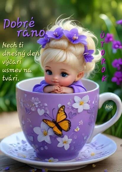 a little doll sitting in a purple cup
