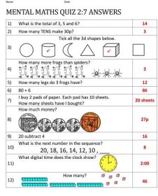 Maths for 7 Year Olds Worksheets Mental