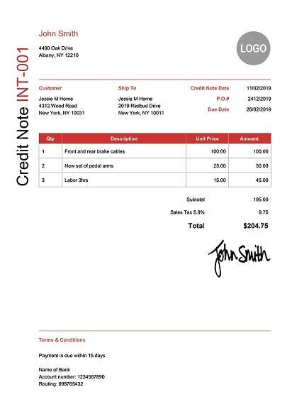 Credit Note Template En Modern Red 