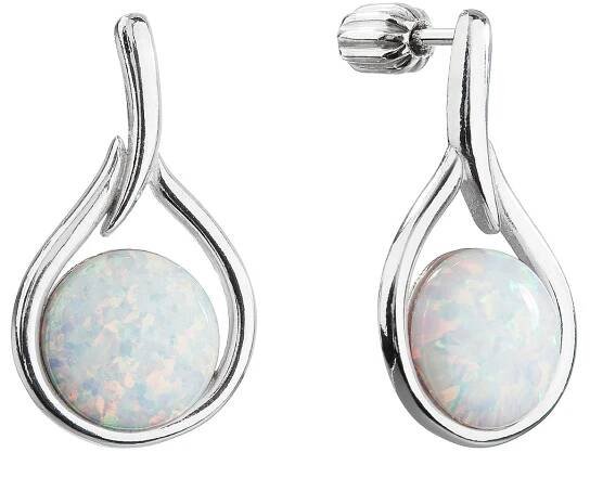 Stříbrné visací náušnice kapky s bílým syntetickým opálem 11336.1 White s. Opal