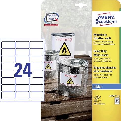 Avery-Zweckform J4773-10 Fóliové etikety 63.5 x 33.9 mm poylesterová fólie bílá 240 ks trvalé inkoustová tiskárna, ruční popis