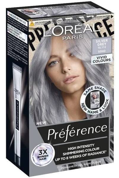L'Oréal Paris Préférence Vivid Colors permanentná farba na vlasy 1×1 set, Soho - Silver Grey, 60+90+54 ml