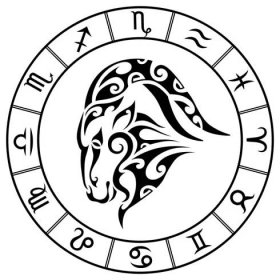 Zodiac znamení kozoroh a kruh souhvězdí ve stylu maori tetování. Černobílá vektorová ilustrace izolována. — Stockový vektor