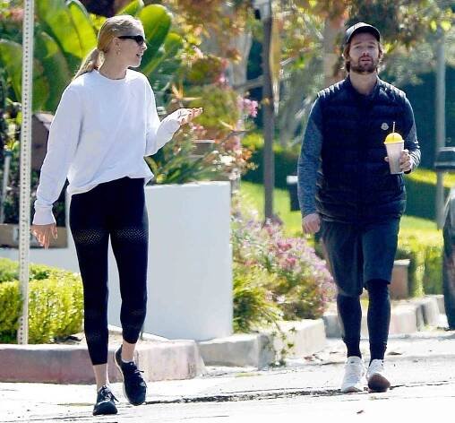 Patrick Schwarzenegger and Girlfriend Abby Champion go for a Walk During Mandatory Quarantine in California.