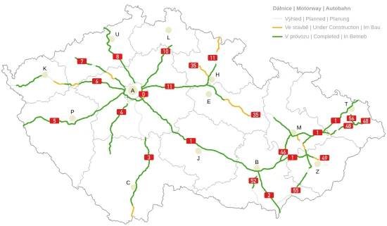 Mapa české dálniční sítě