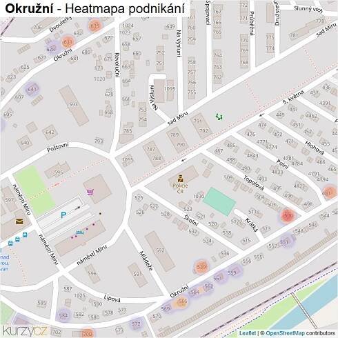 Mapa Okružní - Firmy v ulici.