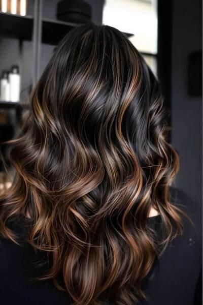 Caramel balayage for dark brown hair | Black hair balayage, Brunette hair with highlights, Dark hair with highlights