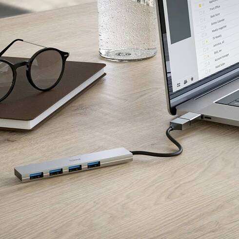 Hama 4 porty Víceportový USB-C® rozbočovač (USB 3.2 Gen 1) s konektorem USB C šedá