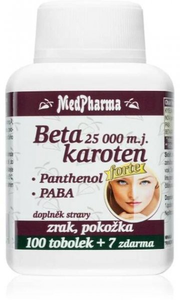 MedPharma Beta karoten 25 000 m.j. +Panthenol+PABA tobolky k udržování normálního stavu vlasů, pokožky a sliznic