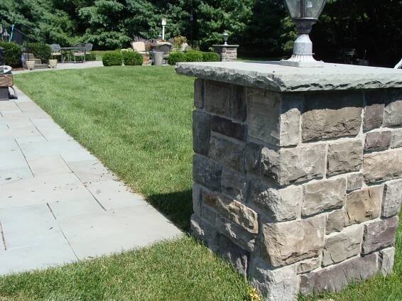 Bluestone Patio with Cultured Stone Piers in Southampton, NJ