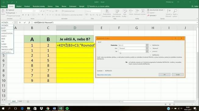 Excel - Funkce Když, vnořování funkcí (1)
