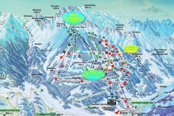 Lyžařská mapa sjezdovek areálu Hinterstoder
