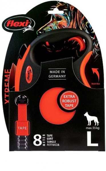 FLEXI Vodítko samonavíjecí XTREME 8m do hmotnosti 55 kg černá/oranžová vel. L - Xtreme_L_tape_8m_RGB-300.jpg