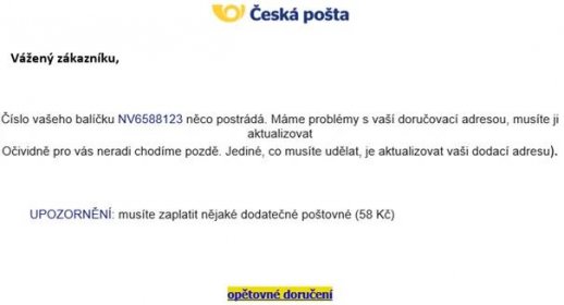 Aktuální podvodné e-maily - Česká pošta