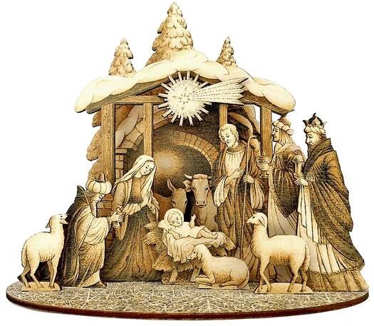Dřevěný skládací betlém sépiový 3D 20 cm - Dřevěný obchůdek Amadea.cz
