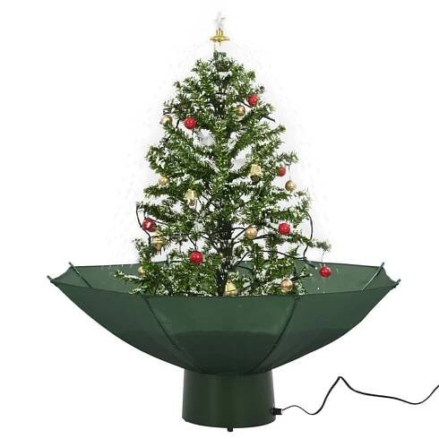 vidaXL Sněžící vánoční stromeček s deštníkovým stojanem zelený 75 cm, Zelená