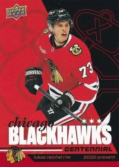 řadová karta LUKAS REICHEL 25-26 UD Chicago Blackhawks Centennial číslo 13