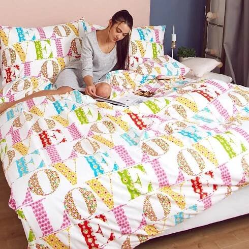 SCANquilt povlečení FINO DESIGN love bílopestrá 140 x 200/70 x 90 cm