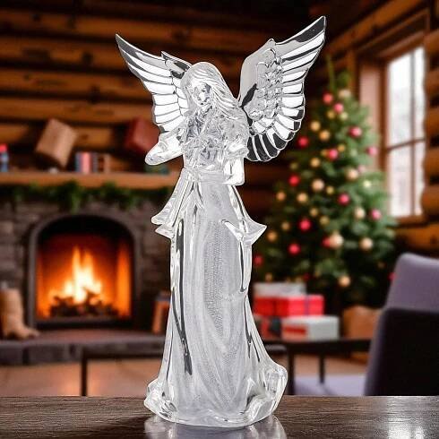 Andělská vánoční světelná figurka Ledový anděl 26 cm, LED dekorace Počet lampiček do 10