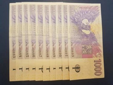 1000 korun 2023 přítisk čísla po sobě 10 kusů - Bankovky