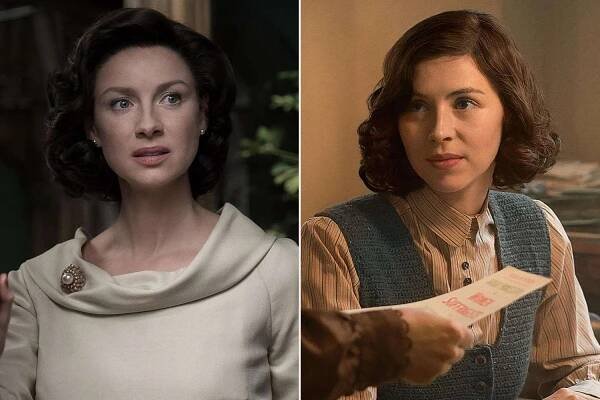 Caitriona Balfe as Claire Randall; Julia Moriston as Hermione Corfield