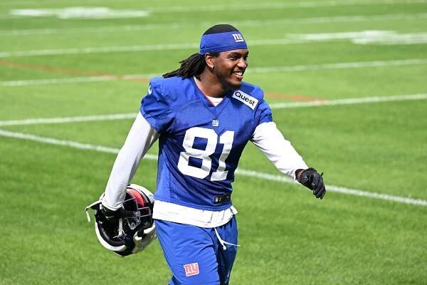 08/24/25 - Giants wide receiver Lil'Jordan Humphrey (81) walks off the field after practice in East Rutherford, N.J.