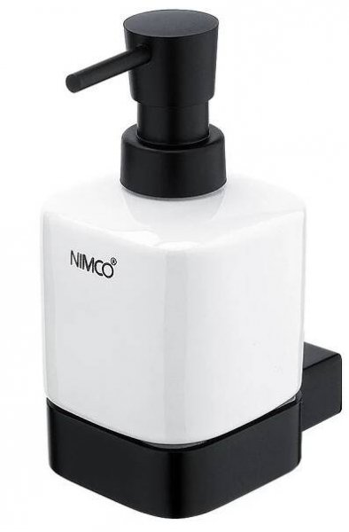 Dávkovač na tekuté mýdlo KIBO Černá, úchyt mosaz/černý mat, nádobka keramická, 250 ml